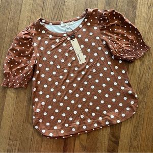 Les Serein Polka Dot Puff Sleeves Top Size Medium